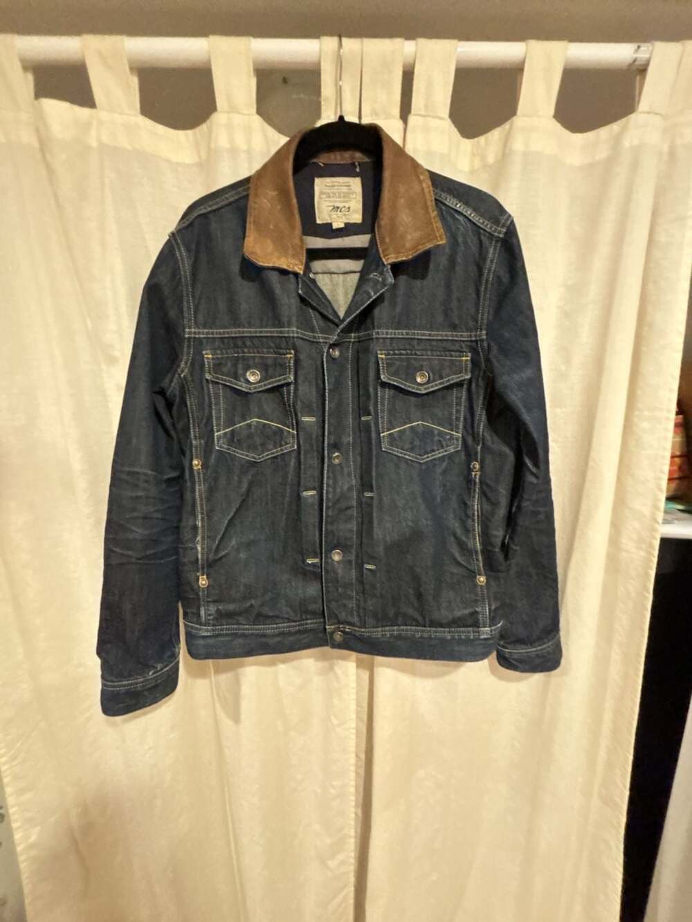 MCS Marlboro Classics Men's Denim Jacket with Leather Collar